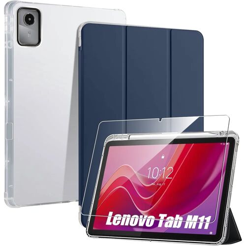 Coque + Verre Trempé pour Lenovo Tab M11 avec Porte-Stylet, Antichoc Renforcée - Bleu Marine - E.F.Connection