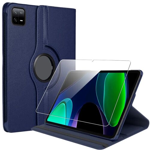 Coque + Verre Trempé pour Xiaomi Pad 6 / 6 Pro, Rotatif 360° Multi-Angle Effet Cuir Bleu Marine - E.F.Connection