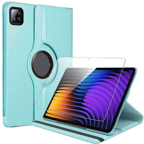 Coque + Verre Trempé pour Xiaomi Pad 7 / 7 Pro, Etui Rotatif Multi-Angle Antichoc Effet Cuir Bleu - E.F.Connection