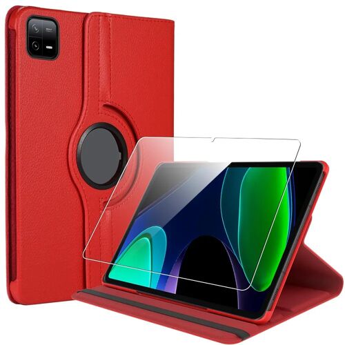 Coque + Verre Trempé pour Xiaomi Pad 6 / 6 Pro, Etui Rotatif 360° Multi-Angle Synthécuir Rouge - E.F.Connection