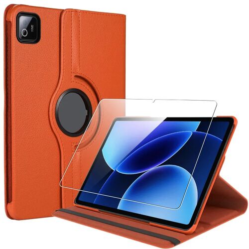 Coque + Verre Trempé pour Xiaomi Pad 8 / 8 Pro, Rotatif 360° Multi-Angle Anti-Rayure Cuir PU Orange - E.F.Connection