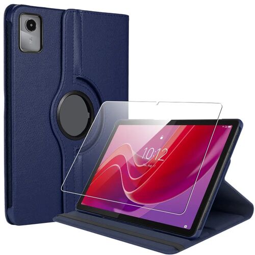 Coque + Verre Trempé pour Lenovo Tab M11, Rotatif 360° Multi-Angle Anti-Rayures Cuir PU Bleu Marine - E.F.Connection