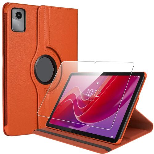Coque + Verre Trempé pour Lenovo Tab M11, Etui Rotatif 360° Multi-Angle Antichoc Effet Cuir Orange - E.F.Connection