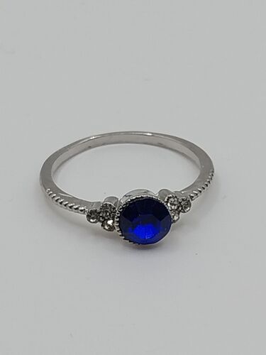 Bague Métal Argenté,Strass Bleu Transparent,Taille 18.47 Mm