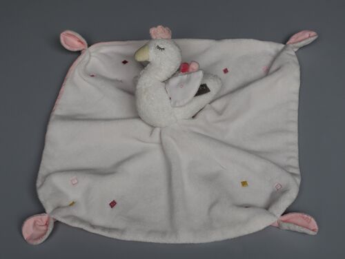 Doudou cygne plat Sauthon blanc rose