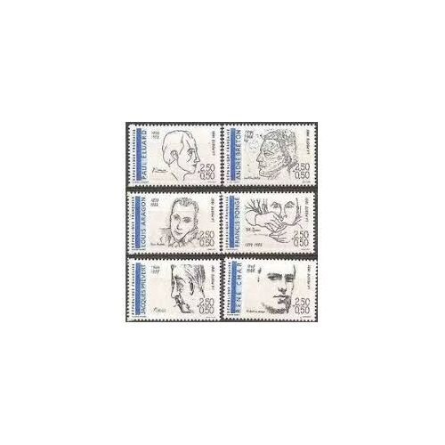 Poètes : Eluard, Breton, Aragon, Ponge, Prévert, Char Série Complète Année 1991 N° 2681 2682 2683 2684 2685 2686 Yvert Et Tellier Luxe