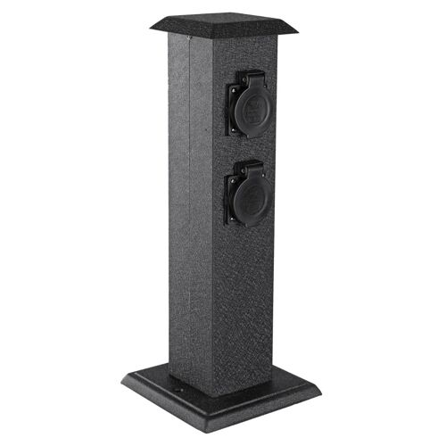 Exin Borne de Jardin 4 Prises - Prise Extérieure avec Terre IP44 Étanche - Colonne Électrique 3680W - Boîtier Métal - 40 cm - Noir
