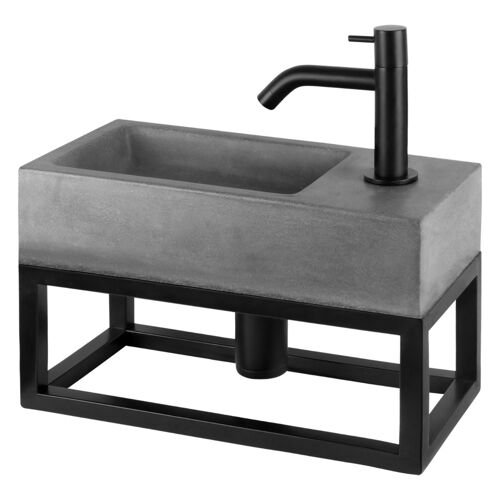 Jukon Vasque À Poser Salle de Bain avec Lavabo et Robinet - Lavabo Salle de Bain Compact avec Siphon et Porte Serviette - Petit Lavabo WC - 38,5 x 18,5 x 9 cm - Gris Noir
