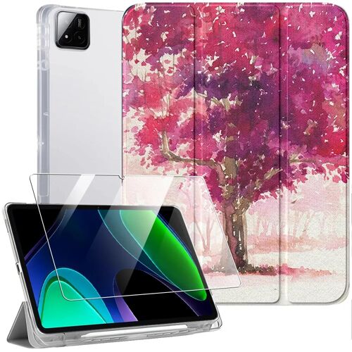 Coque + Verre Trempé pour Xiaomi Pad 6 /6 Pro, Etui Housse Antichoc avec Porte-Stylet - Motif Arbre - E.F.Connection
