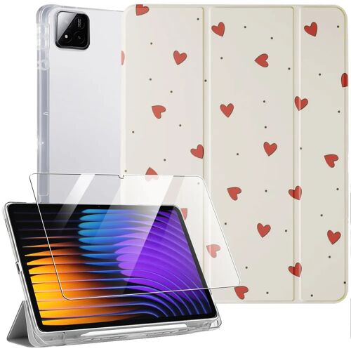 Coque + Verre Trempé pour Xiaomi Pad 7 / 7 Pro, Anti-Rayures avec Porte-Stylet - Motif Coeur - E.F.Connection