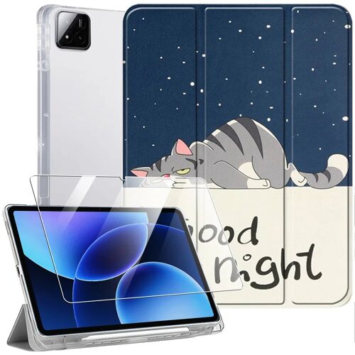 Coque + Verre Trempé pour Xiaomi Pad 8 / 8 Pro 11,2'' - Protection avec Porte-Stylet - Motif Chat - E.F.Connection