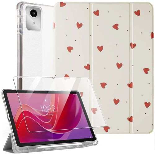 Coque + Verre Trempé pour Lenovo Tab M11 2024, Housse Antichoc avec Porte-Stylet - Motif Coeur - E.F.Connection