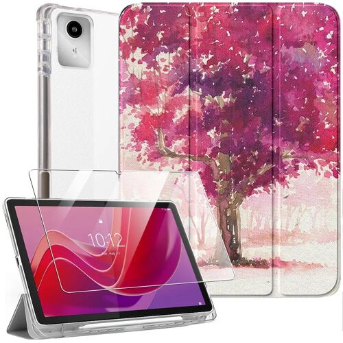 Coque + Verre Trempé pour Lenovo Tab M11 2024, Antichoc Anti-Rayures avec Porte-Stylet -Motif Arbre - E.F.Connection