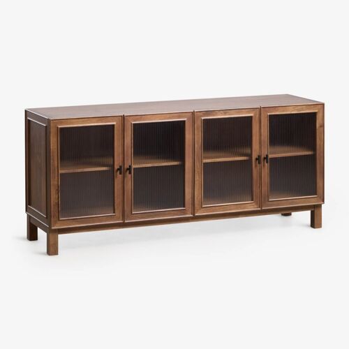 Buffet en bois de manguier et verre Ildara Noir - Bois de Manguier Foncé ↔︎ 170 cm
