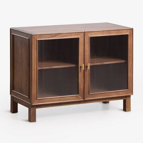 Buffet en bois de manguier et verre Ildara Doré - Bois de Manguier Foncé ↔︎ 100 cm