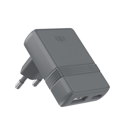 Chargeur Secteur 30W Double Port USB-A / USB-C Power Delivery L Shape Compact Force Power Gris