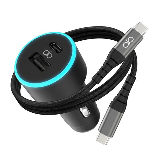 Chargeur Voiture USB-A / USB-C 65W avec Câble USB-C Charge Rapide Force Power Noir
