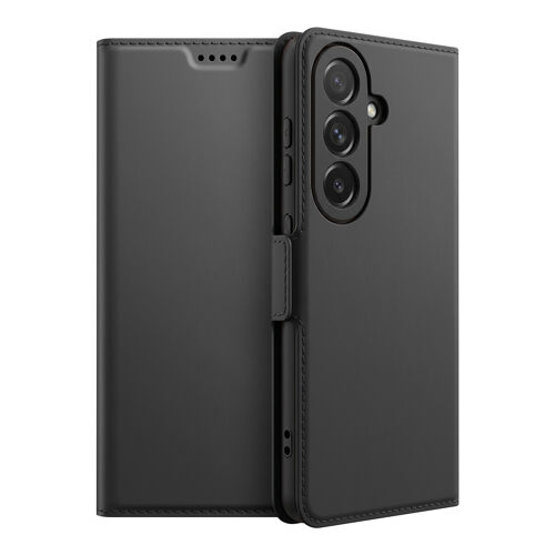 Étui Portefeuille pour Galaxy S26 Effet Cuir Lisse avec Support Vidéo Noir