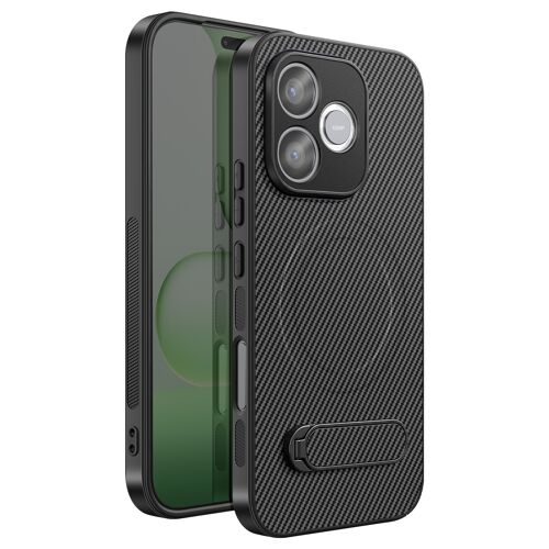 Coque pour Honor 600 Lite Effet Carbone Compatible MagSafe / Qi2 avec Béquille Gris