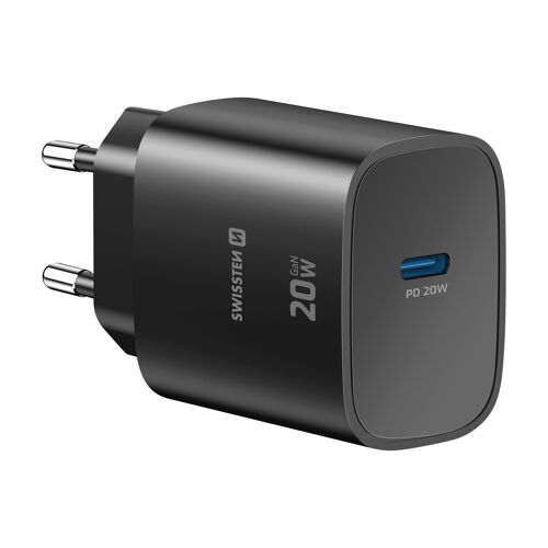 Chargeur GaN USB-C 20W Power Delivery, Ultra-compact - Swissten Edge Noir Swissten