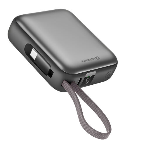 Batterie Externe 10000mah 35w Avec Câbles Usb-C Et Écran Lcd Compact Swissten Argent