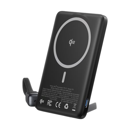 Powerbank Magsafe Modèle Magpro Slim 5000mah Qi2 15w Avec Support Et Câble Usb-C Iniu Noir
