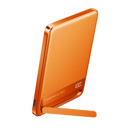 Powerbank Magsafe Modèle Magpro Slim 5000mah Qi2 15w Avec Support Et Câble Usb-C Iniu Orange