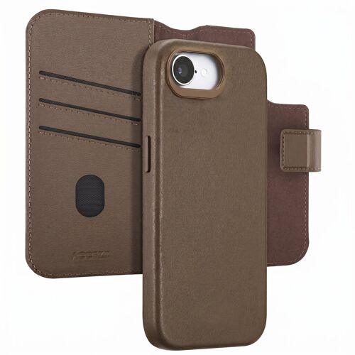 Accezz Étui de télephone portefeuille en cuir 2-en-1 avec MagSafe iPhone 17e / 16e Marron café