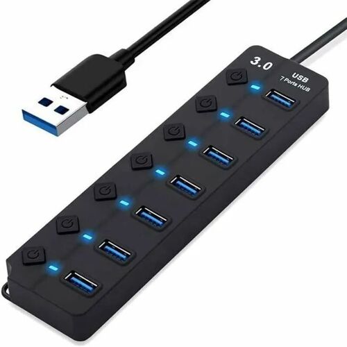 Hub USB 3.0 7 Ports 5Gbps - Commutateurs Individuels, Compatible MacBook/PC - Plug & Play, Design Compact 17x4.5x2cm