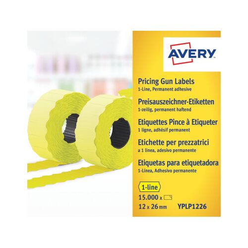 Avery YPLP1226 - Papier - adhésif permanent - perforé - jaune - 26 x 12 mm 15000 étiquette(s) (10 rouleau(x) x 1500) Étiquettes de prix