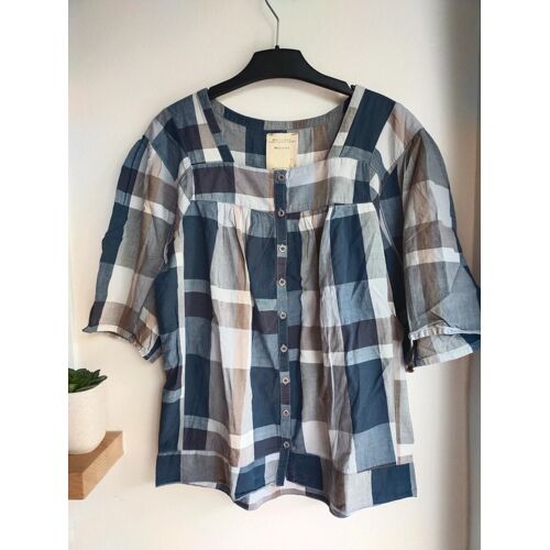 Blouse Monoprix Carreaux Gris Bleuté Beige T36