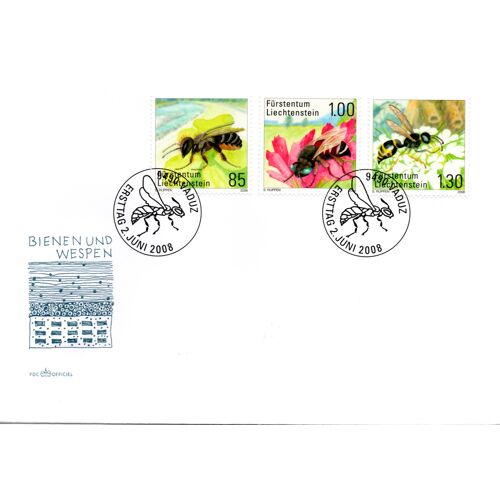 Liechtenstein, Enveloppe Premier Jour 2008, Espèces Rares D'abeilles Et De Guêpes