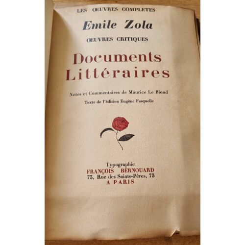 Documents Littéraires Par Émile Zola - Typographie François Bernouard 1928