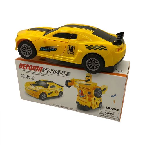 Voiture de sport transformable électrique jaune avec robot automatique - lumières LED et sons - jouet enfant 3 ans+ - NONOVIVI