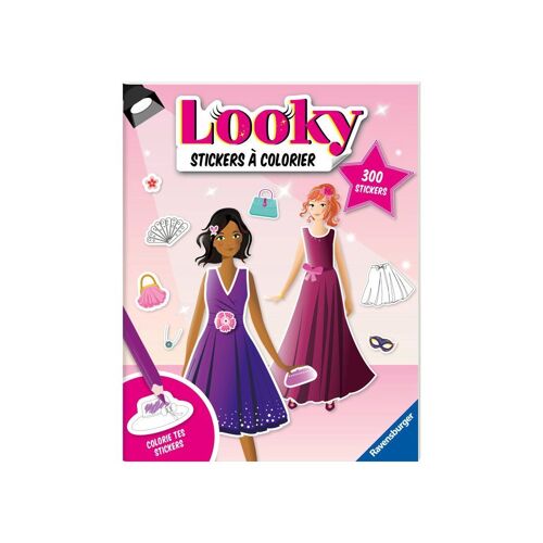 Ravensburger¿Looky Livre De Stickers¿Livre Stickers A Colorier 24 Pages¿Dessin De Mode¿Robes De Soirée¿Des 4 Ans¿13