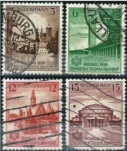 Allemagne, 3ème Reich 1938, Belle Série Complète Timbres Yvert 608 À 611, 16ème Fête Sportive À Breslau, Oblitérés, Tbe.