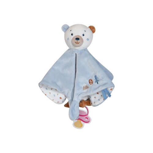 Peluche doudou ours blanc et bleu clair sucre d'orge imprimé montagne sapin feuille