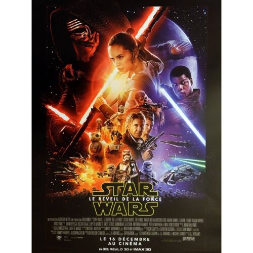 Véritable Grande Affiche De Cinéma Neuve De Star Wars 7 - Le Reveil De La Force De J.J. Abrams Avec Daisy Ridley, John Boyega, Adam Driver, Harrison Ford