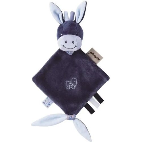 Peluche doudou âne bleu marine nattou broderie landau collection bibou et alex