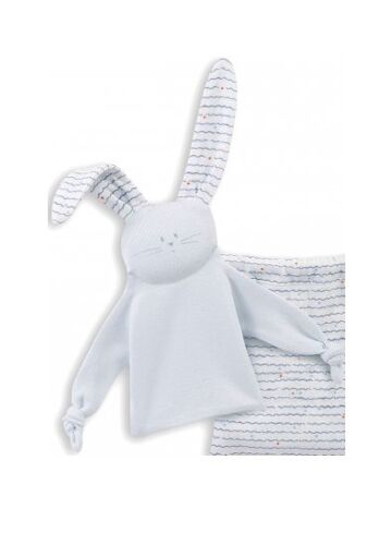 Peluche doudou lapin bleu petit bateau motifs étoiles oranges et lignes traits vagues