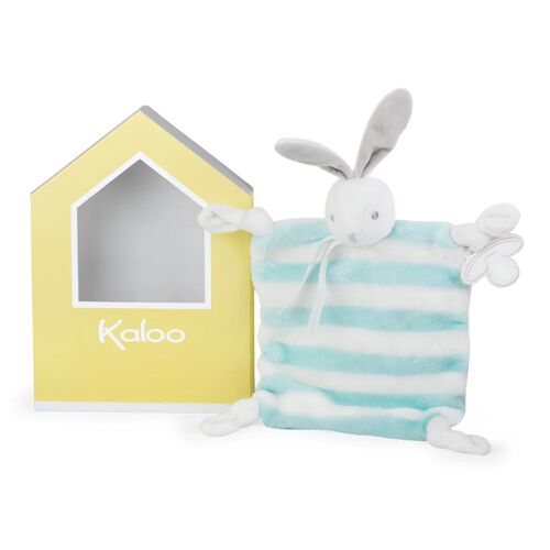 Peluche doudou lapin bleu aqua et blanc rayé kaloo collection tendres et douces