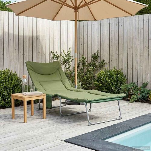 Vidaxl Transat Pliant Avec Coussin Vert Foncé