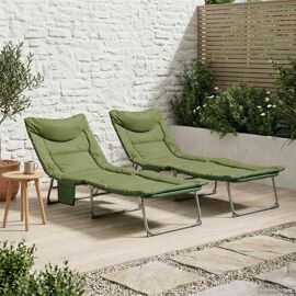Vidaxl Transat Pliant Avec Coussin 2 Pcs Vert Foncé
