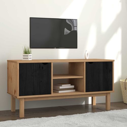 vidaXL Meuble TV OTTA 113,5 x 43 x 57 cm Noir Bois de pin massif