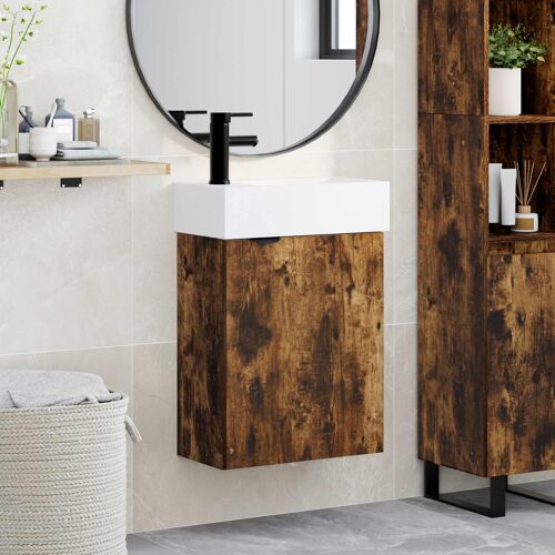 vidaXL Meuble de salle de bain avec robinet Chêne fumé