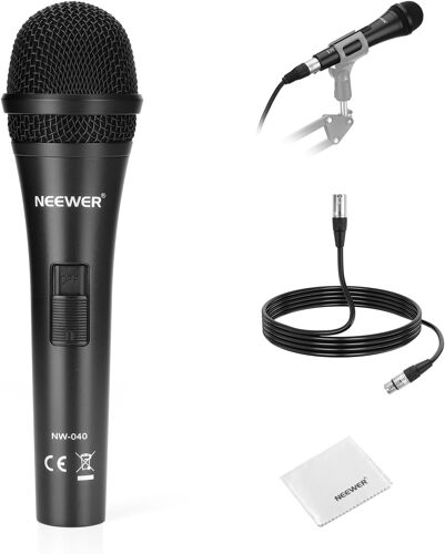 NEEWER NW-040 Microphone dynamique cardioïde avec câble XLR, coque métallique rigide, chiffon nettoyage, microphone unidirectionnel pour instruments de musique, discours en public et streaming