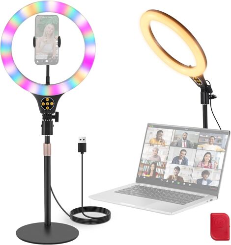 NEEWER ENTRY LEVEL VERSION N37 10.5"" RGB Ring Light avec support de bureau/support pour téléphone, compatible avec iPhone/télécommande, éclairage LED 10 W IRC 85+ pour TikTok, YouTube, le streaming