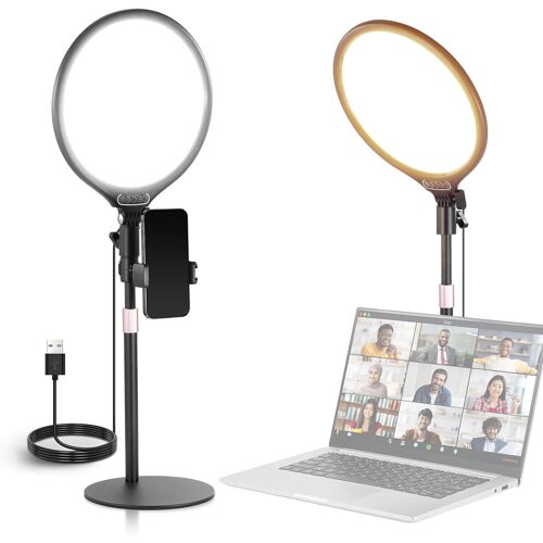 NEEWER BASICS Pack de 2 Ring Light Anneaux Lumineux de Bureau 10,5"" avec Support/Téléphone/Minuterie,3000-6500K,Panneau LED 15W Plein écran pour iPhone,SelfieOrdinateur Portable,Webcam,Vidéo,Zoom,R10