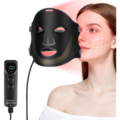 NEEWER BASICS Masque LED pour le visage, 7 modes, minuteur, panneau lumineux LED rouge et bleu, rechargeable en silicone 2000 mAh, pour soins de la peau à domicile et en voyage, M08
