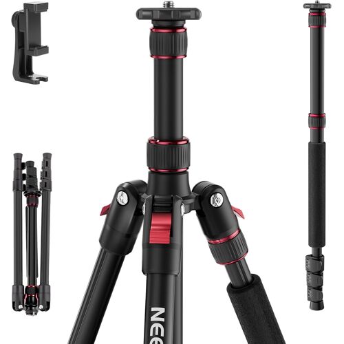 NEEWER BASICS TP15 67.7” Trépied et Monopode pour Caméra,Support de Téléphone Portable DSLR de Voyage Robuste en Métal avec Support de Phone Portable Compatible avec iPhone,vidéo,Rotule Non Incluse